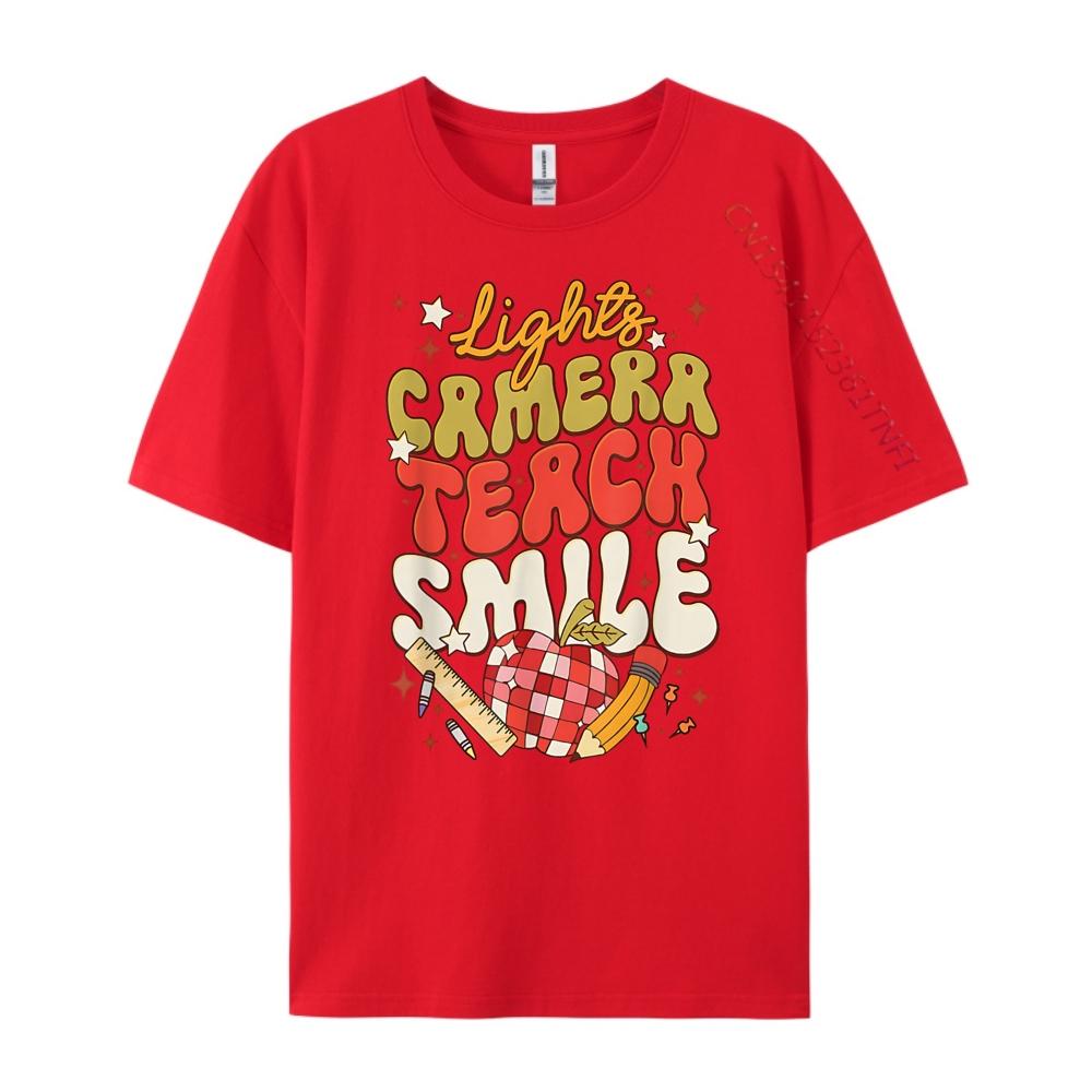 

Lights Camera Teach Smile Funny Teacher Mens Korean Fashion Youth New In Tops And TShirts Game S