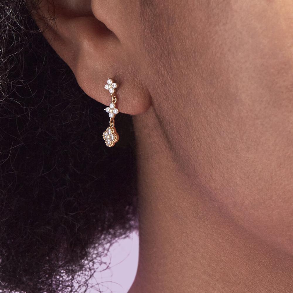 ROXI S925 Silver Petals Stud Earring Microinlaid Colorful Cubic Zirconia Chain Tassel Earrings For Women Dangle Earring