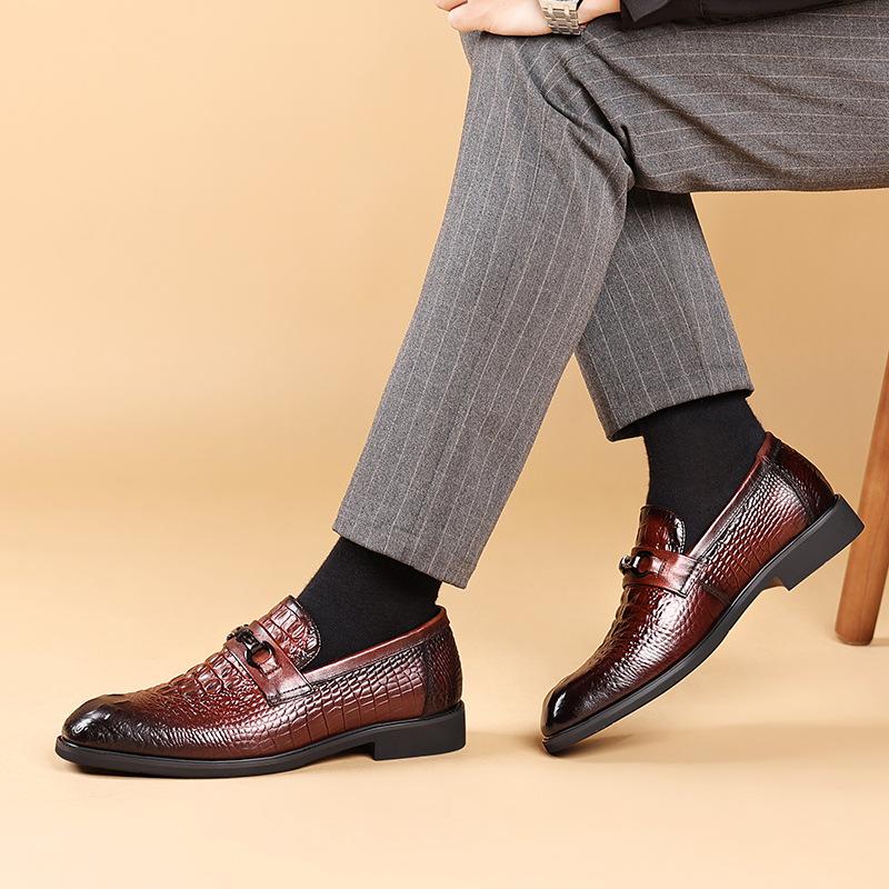 Leather shoes men's 2025 spring new first-layer cowhide business dress shoes one-pedal men's shoes crocodile pattern Wenzhou men's shoes