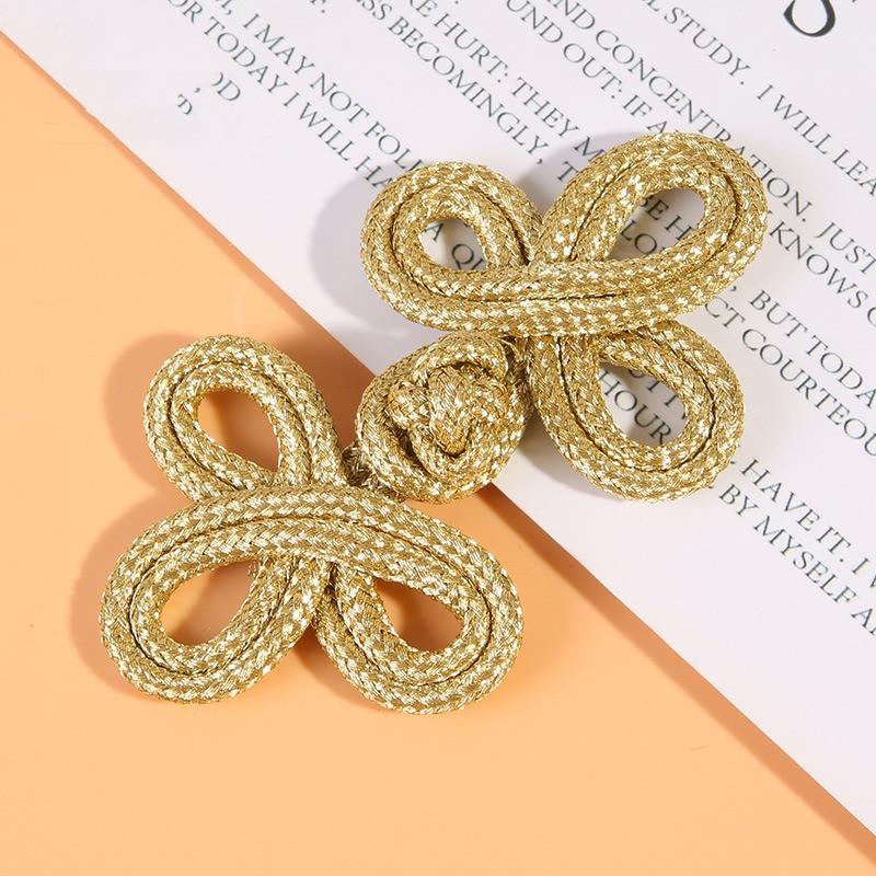 10pcs Metallic Frog Buttons with Gold Thread Chinese Knot Dress Fasteners for Qipao Handmade Sew-On Closure