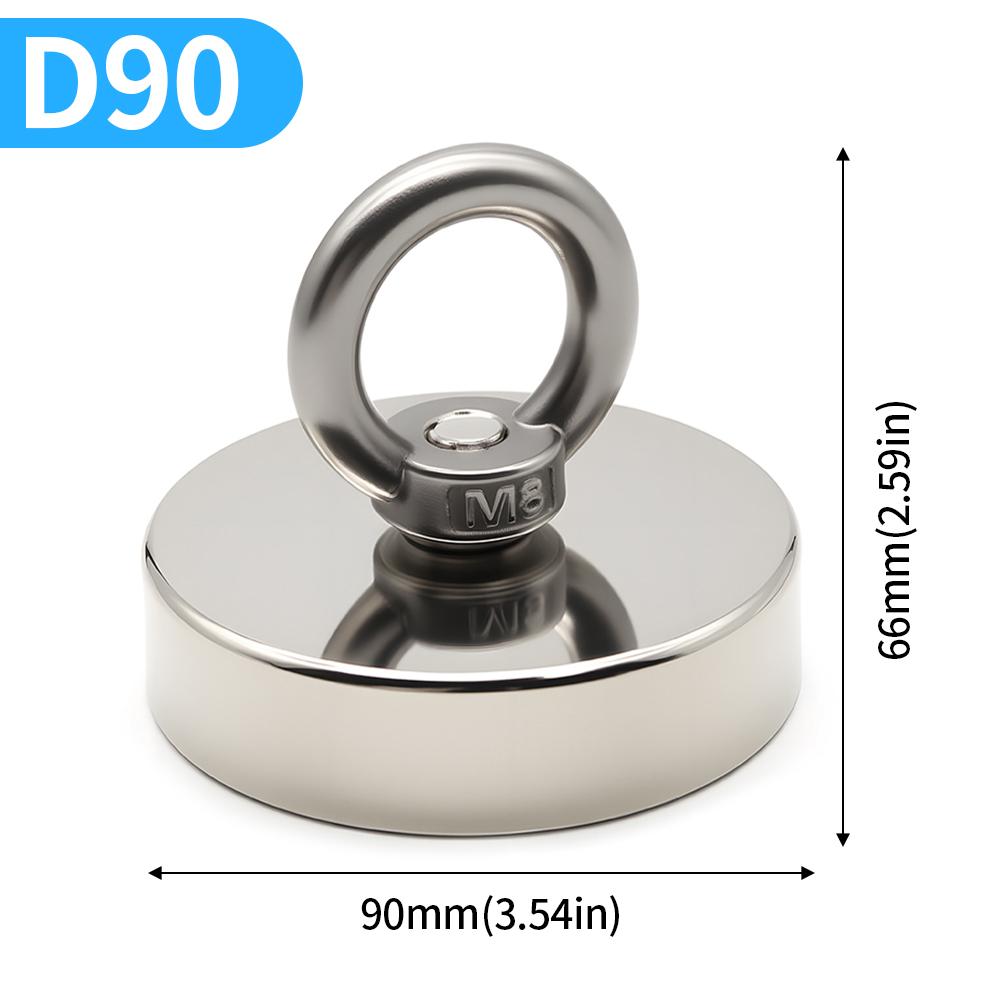 D16-D120MM Neodymium Fishing Magnet N52 Heavy Duty Rare Earth Magnet with Countersunk Hole Eyebolt Salvage Magnetic