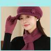 Womens Knitted Hat Gloves Scarf Set With Flower Decoration Casual Cozy Gift For Moms