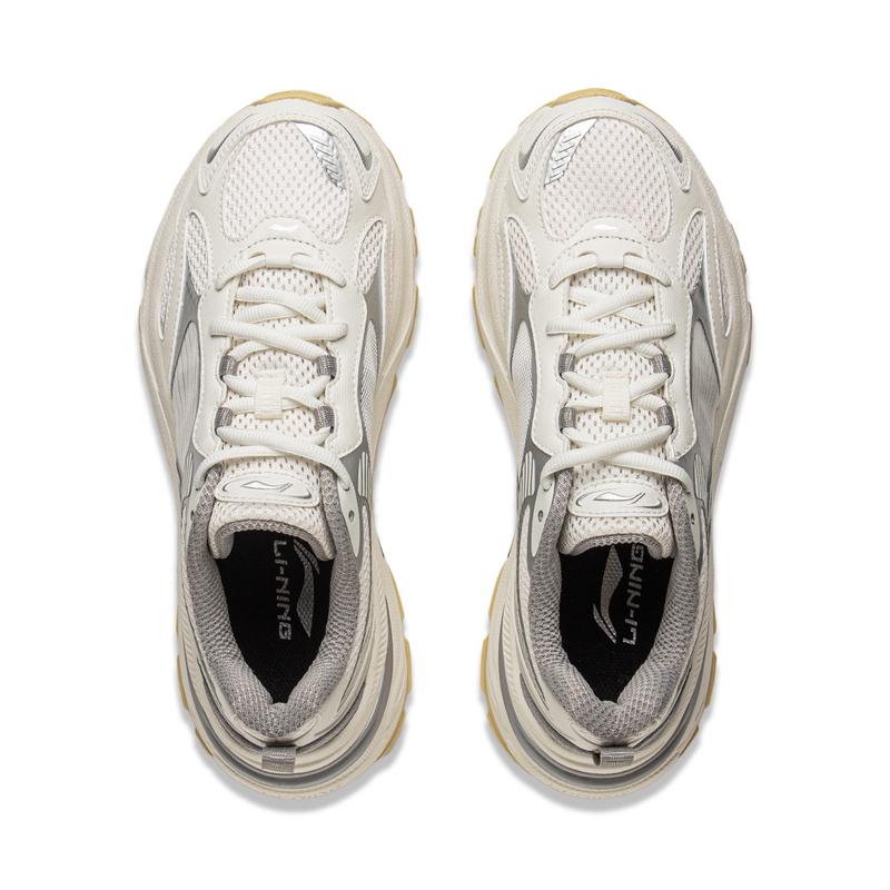 New LiNing Cushioning, Slip Resistant, Abrasion Resistant, Rebound Low Top Casual Shoes Women's Champagne White Silver AGCV282-1