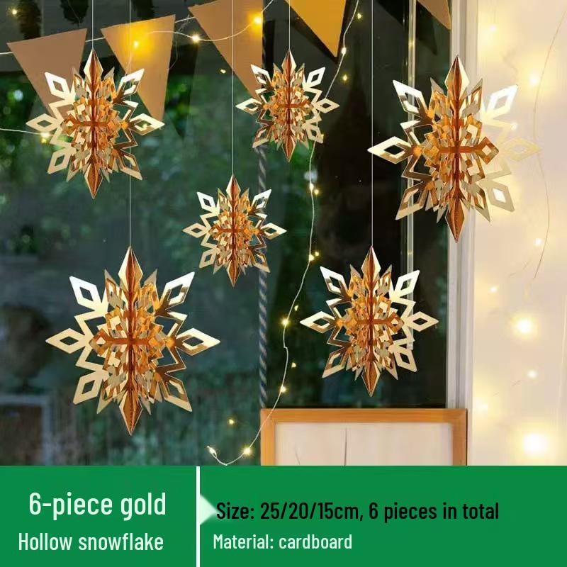 Set of Six 3D Paper Snowflake Hanging Decorations for Store Windows