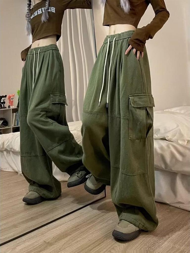 Trendy Unisex Deep Blue Wide-Leg Floor-Length Pants: Cool, Stylish, Plus-Size, Casual Spring/Summer Workwear.