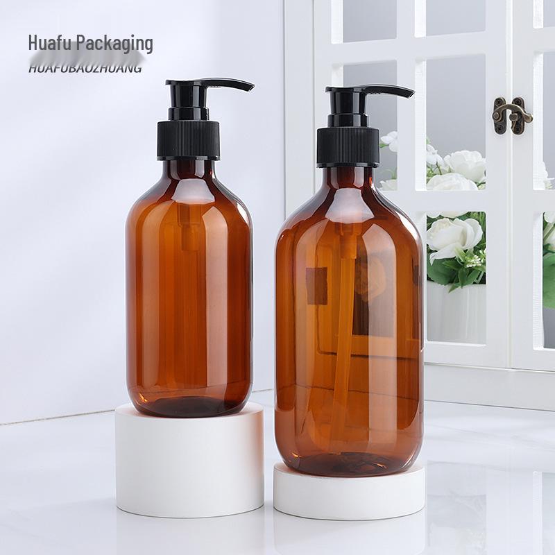 High-Grade PET Plastic Dispensing Bottle, Tea-Colored, 300ml & 500ml - Ideal for Lotion, Shower Gel, Shampoo