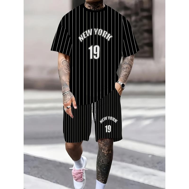 Summer 2025 Men s Set No. 19 Printed Fashion Personalized T-shirt Outdoor Set Short-sleeved T-shirt Men s summer clothing S