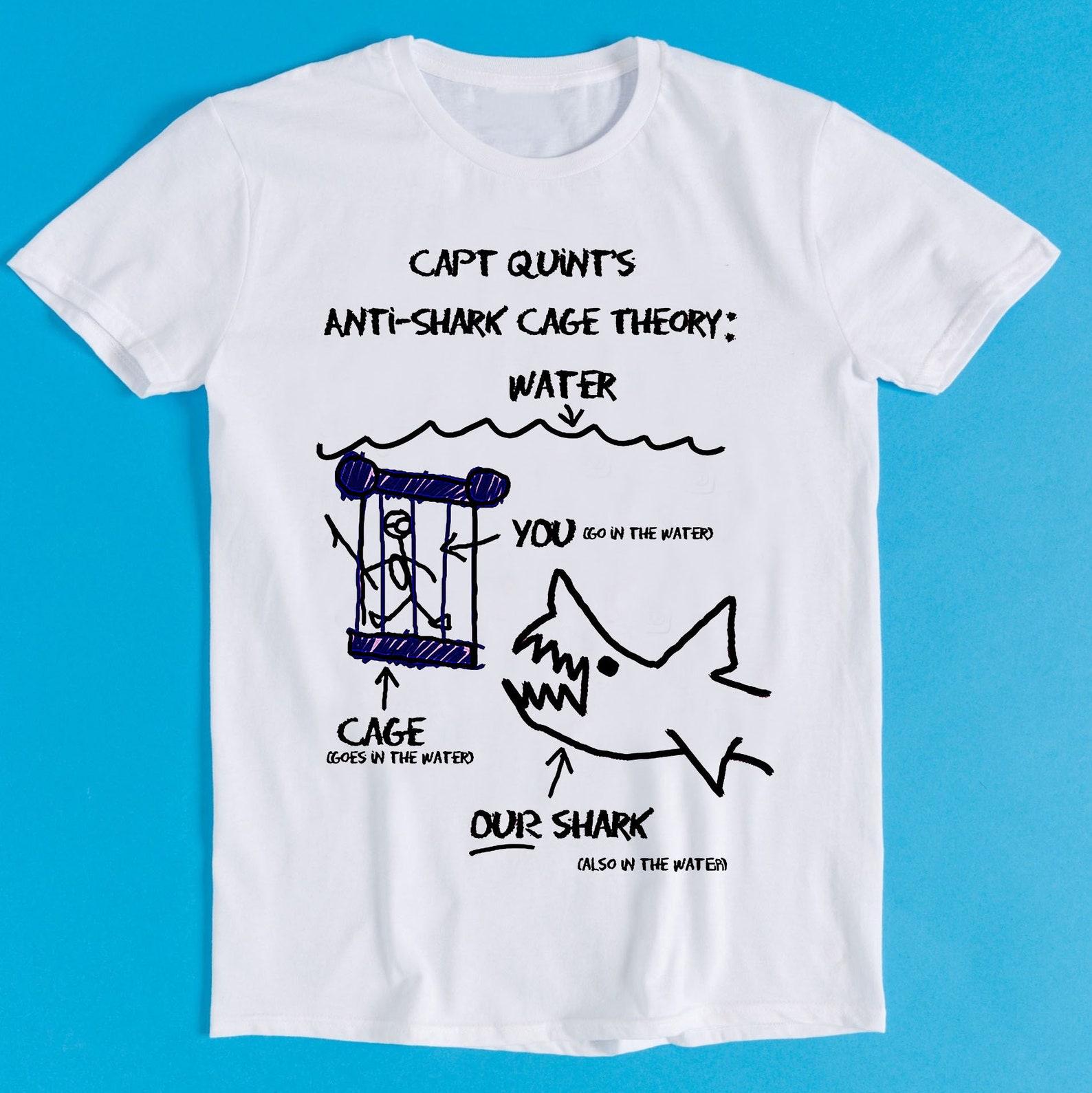 Jaws Paws Capt Quints Anti Shark Cage Theory Water Funny Art Drawing Gamer Cult Meme Movie Music Gift Tee T-Shirt K1096 M