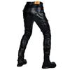 Motorcycle Riding Pants Mens PU Leather Biker Trousers With Multiple Pockets Windproof Waterproof Retro Workwear