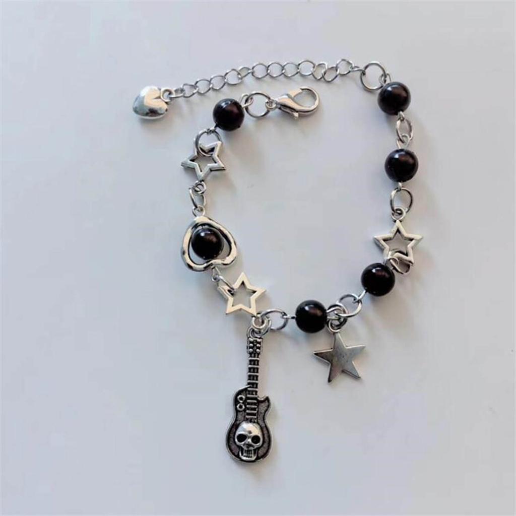 Elegant Heart Star Skull Guitar Bracelet Chic Skull Guitar Pendant Fashion Bracelet Jewelry for Daily Wear Dates Parties