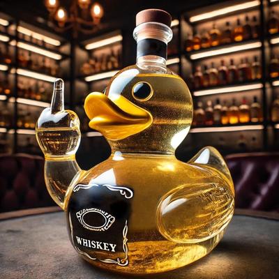 Middle Duck Design Alcohol Bottle -  Creativity Duck Glass Container with Airtight Screw Cap, Unique Gift for Men