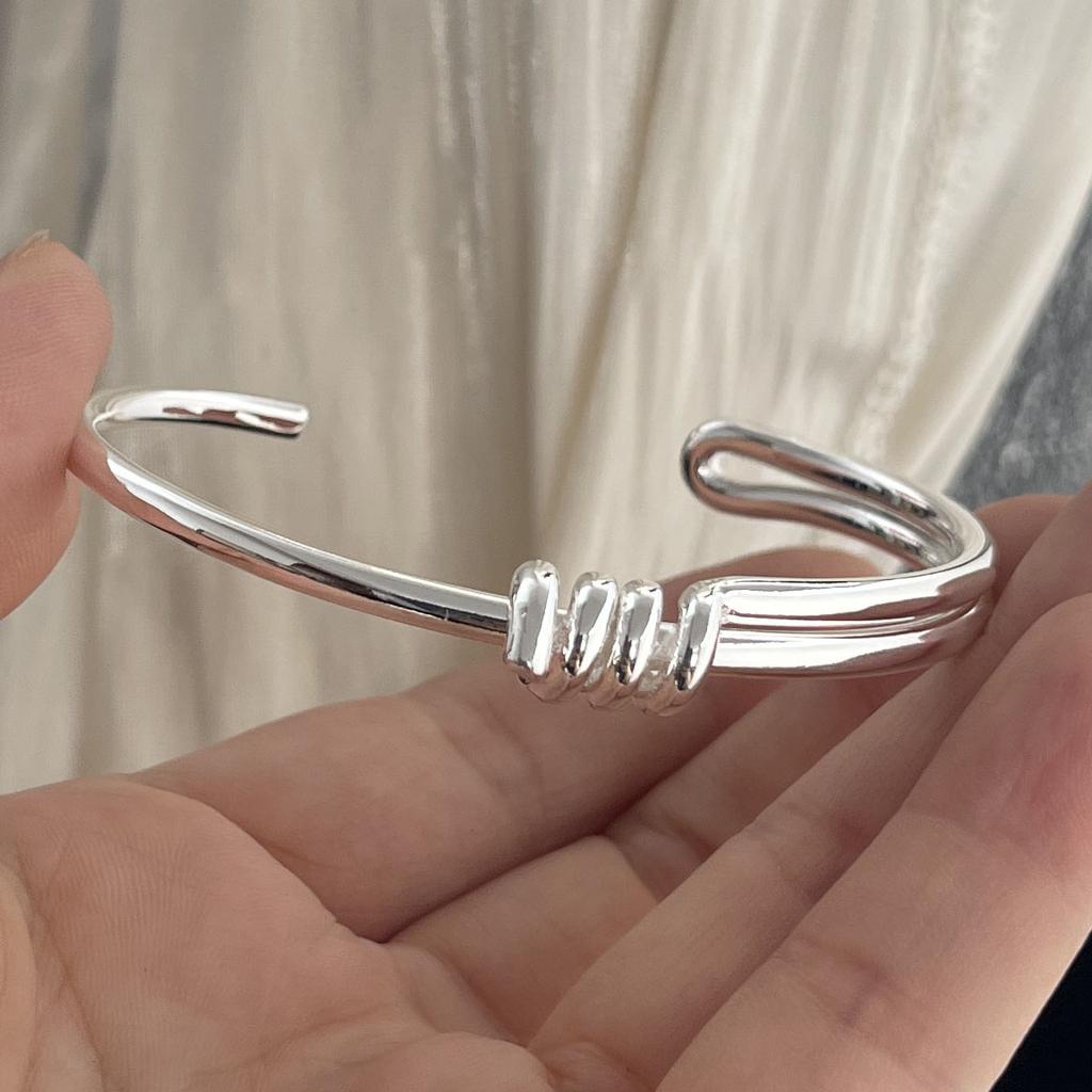 Bracciale Retro 100% Argento Sterling 925 per Donne Uomini Vintage Fatto a Mano Stretto a Barra Regalo di Compleanno