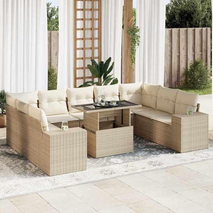 Maison Exclusive - Salon de jardin avec coussins 10 pcs beige résine tressée