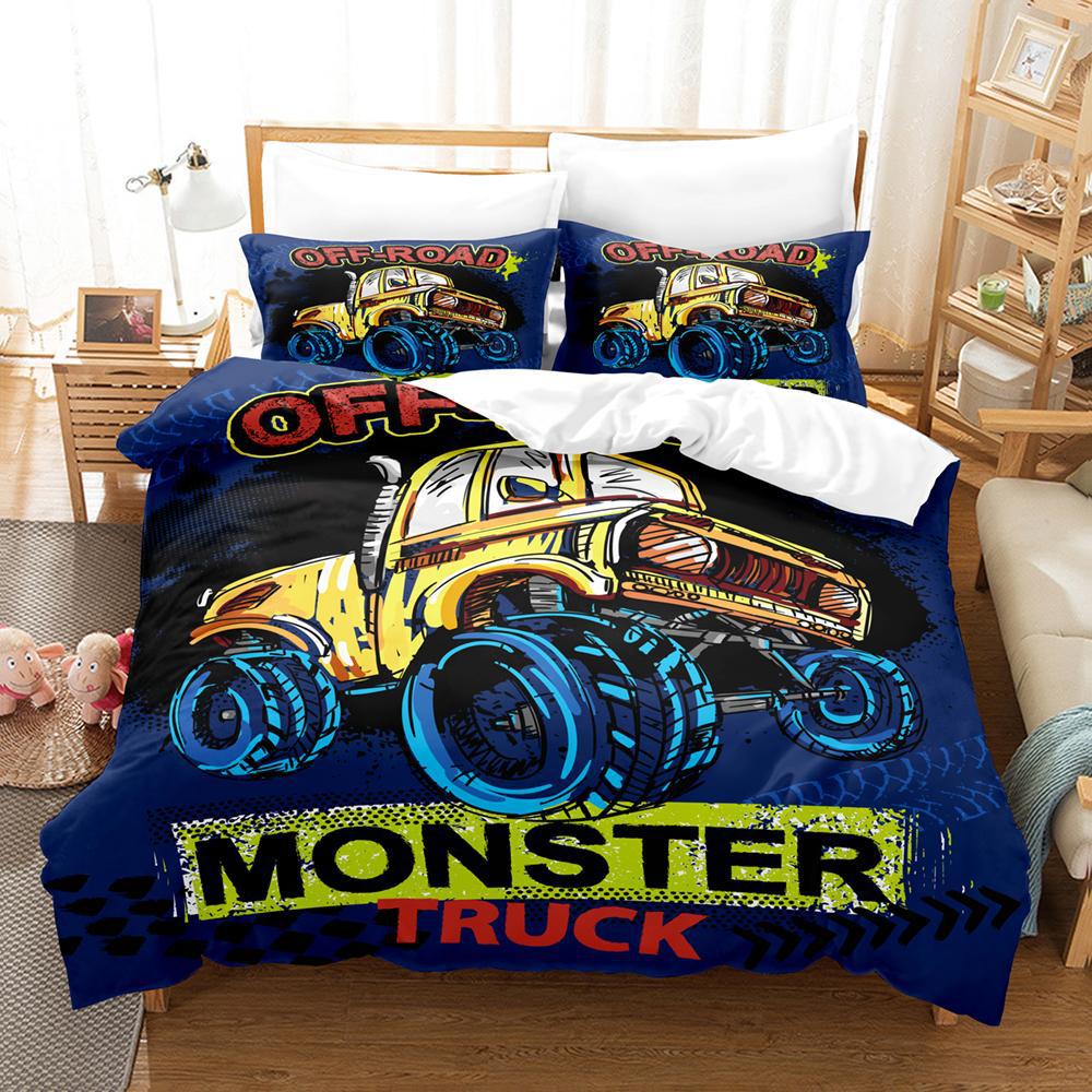 Cartoon Tractor Duvet Cover Pillowcase 2/3Pcs New Monster Trucks Bedding Set King Twin Double Child Quilt Cover