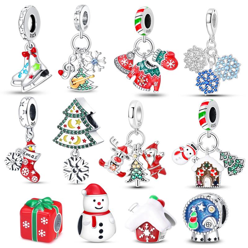 Lucky Snowflake Charm Bead Charms Compatible With 3mm Authentic Bracelets Copper Glitter Christmas Tree Crystal Ball Penguins Charm Bead Charms