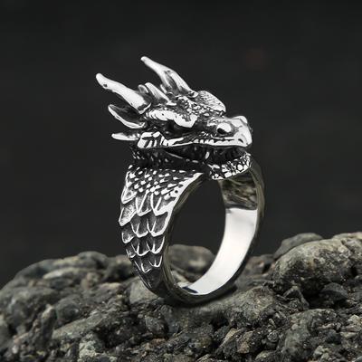 Noorse Vintage Roestvrij Staal Viking Drakenkop Ringen Vikingen Draken Schaal Ring Voor Mannen Creatieve Dier Sieraden Cadeaus