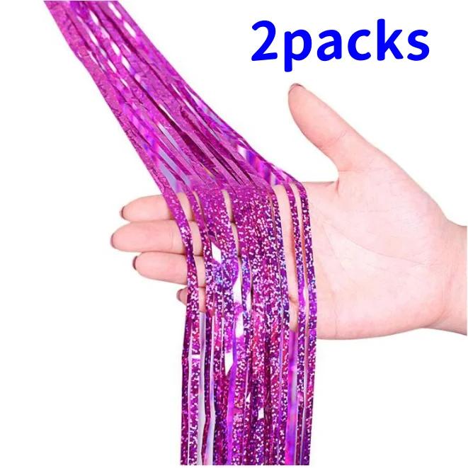 2Pack 2X1M Glitter Party Backdrop Metallic Foil Tinsel Fringe Curtain Birthday Wedding Bachelorette Decoration Adult Anniversary