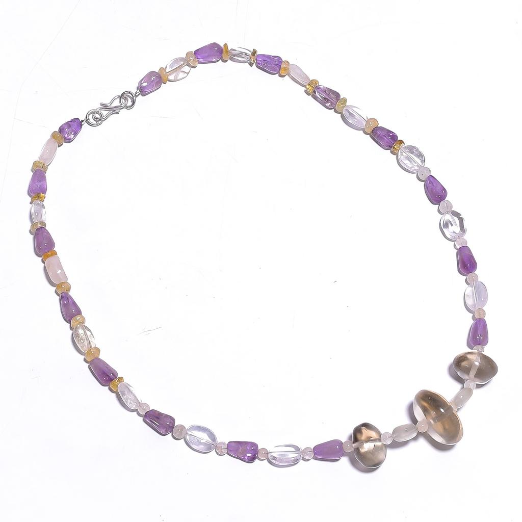 Natural Smoky Quartz Amethyst Crystal Gemstone Smooth Beads Necklace 17" UB-4399 UB-4399