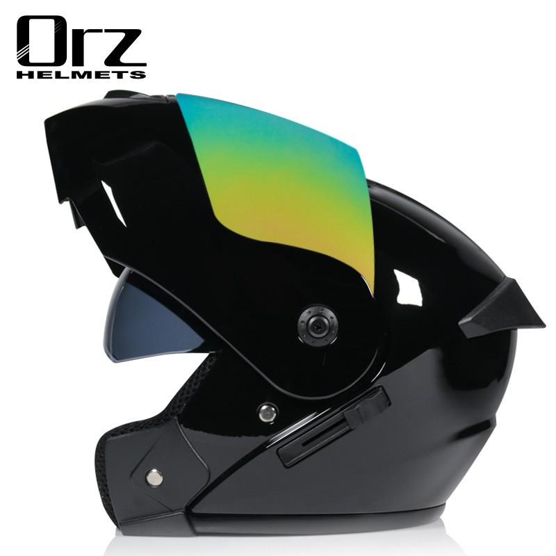 Dual Lens Flip-Up Full Face Motorcycle Helmet Men Women ABS Safety Gear Racing Street Riding