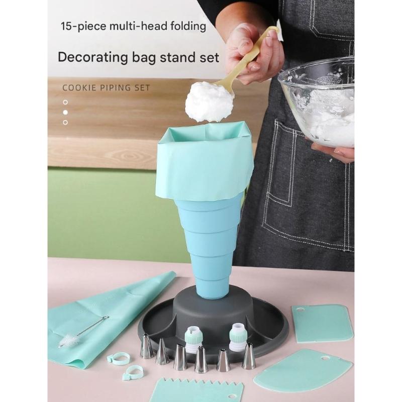 Foldable Pastry Cup Set with Multiple Nozzle Shape for Cake Decorating and Easy Storage Design