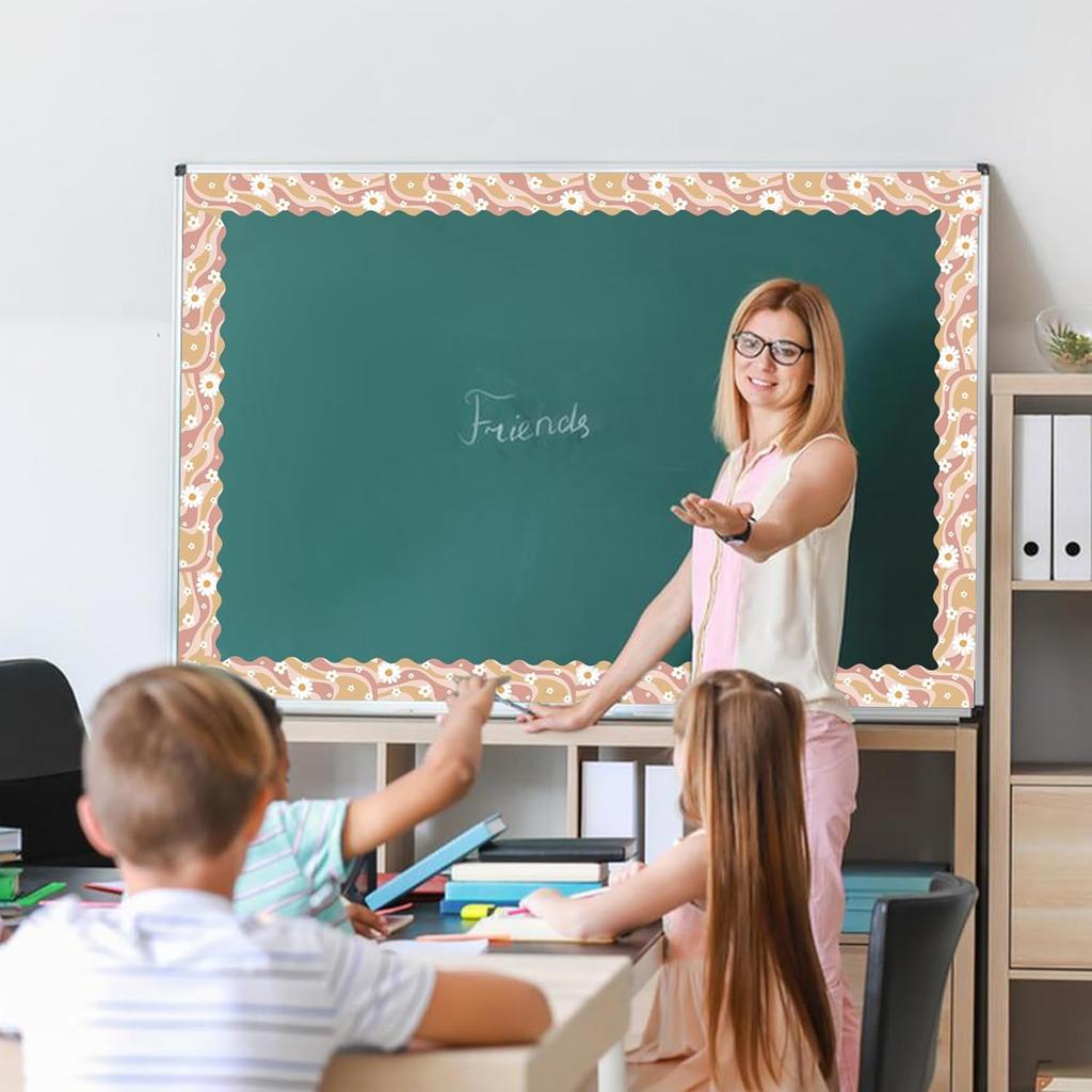 89.6 Ft Boho Bulletin Board Border Groovy 70s Bulletin Decorations Retro Classroom Bulletin Board Stickers for Classroom School Office Wall Board