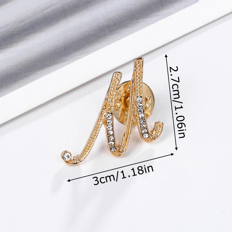 1PC Rhinestones Clothing Accessories Shirts Badge Gifts Lapel Pin Party Women's Brooches Dinner Letter Brooch Dress European A-Z