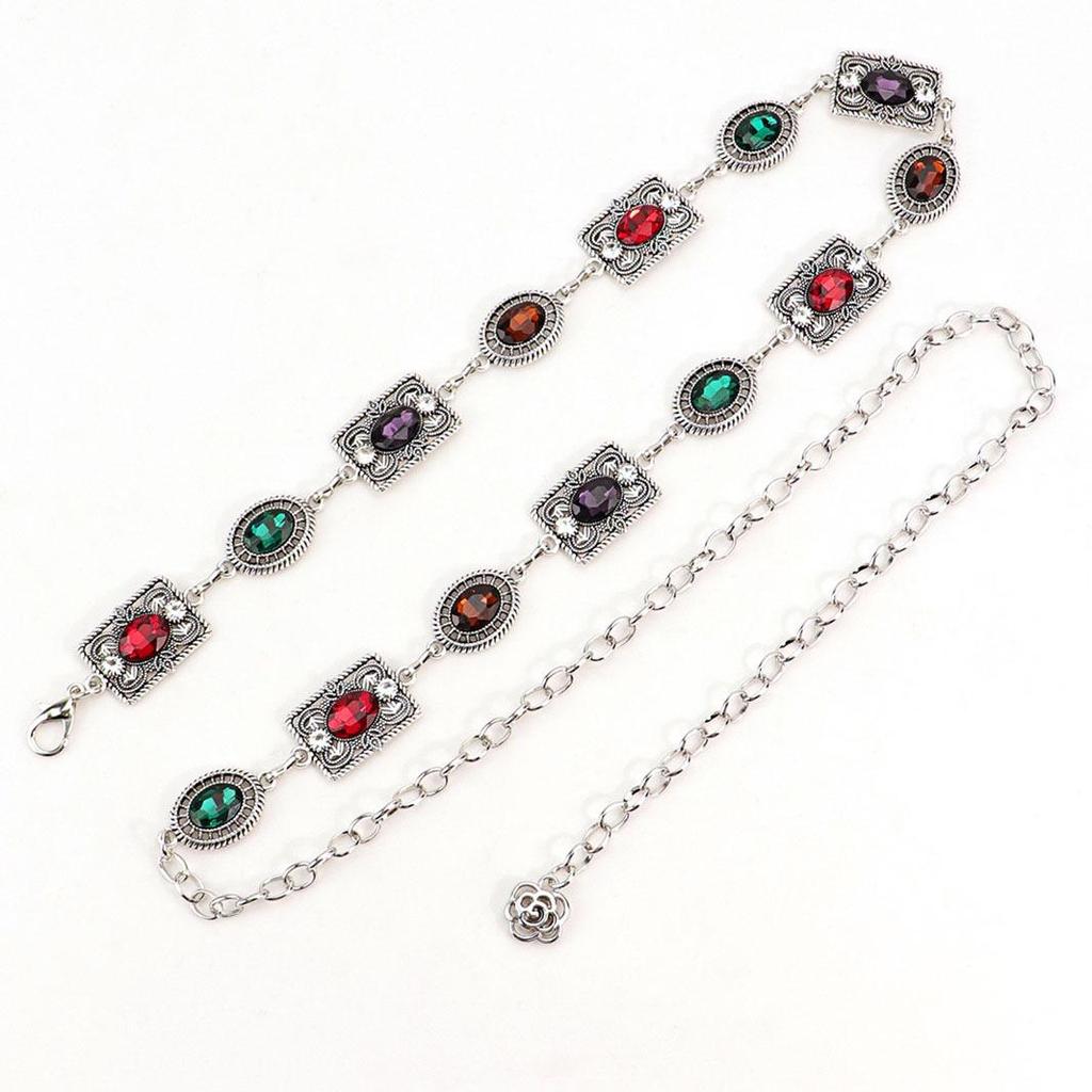 Ethnic Style Gold Waist Chain with Rhinestone Details