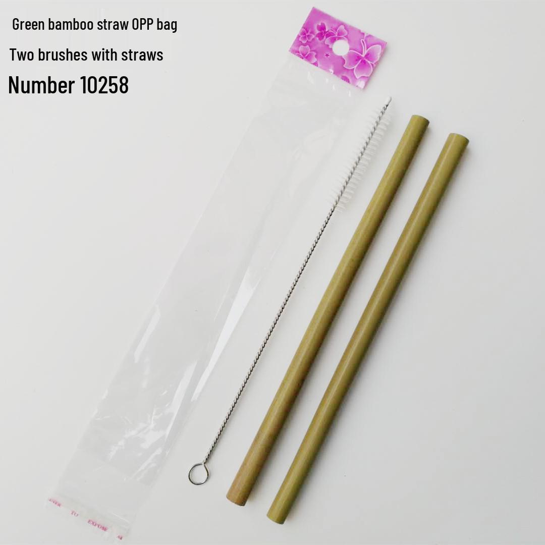 Eco-Friendly Green Bamboo Straw Set - 19.5cm Length With Logo