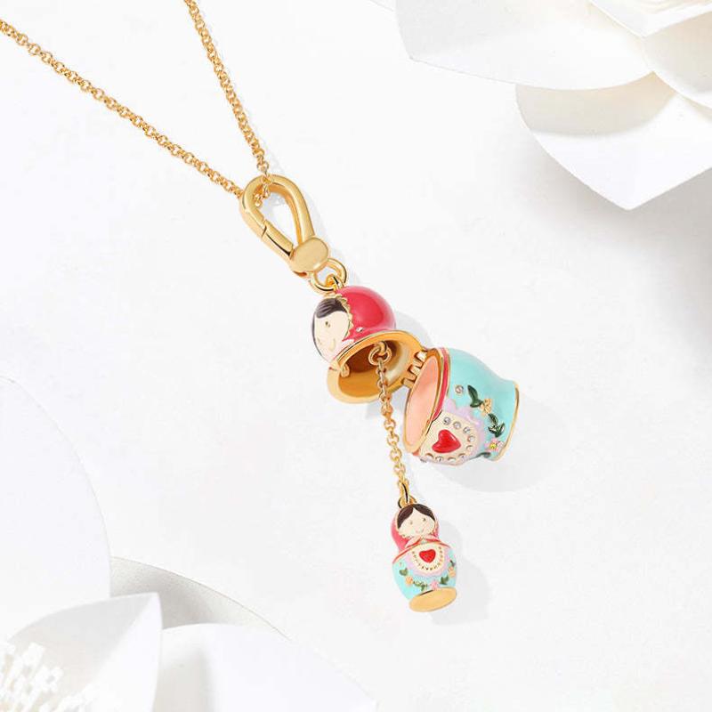 Entzückender Russischer Anhänger Schlüsselanhänger Matroschka Puppen Halskette Pullover Kette Modeschmuck Geschenk Für Frauen