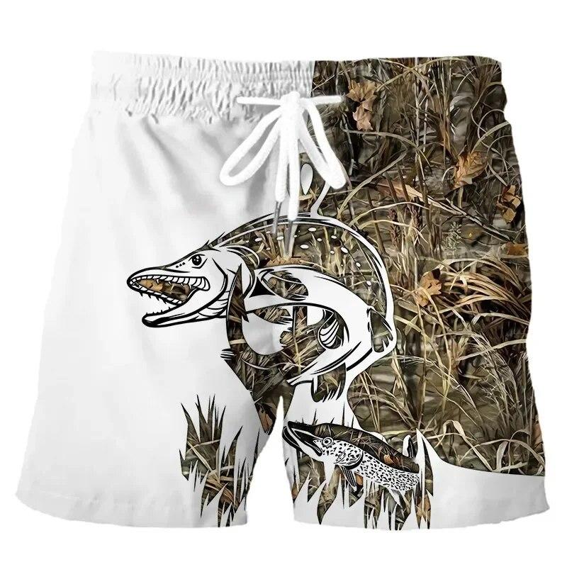 Men's Fishing Shorts Summer 3d Fish Printed Beach Fashion Casual Mens Shorts Men's Comfortable and Breathable Drawstring Shorts