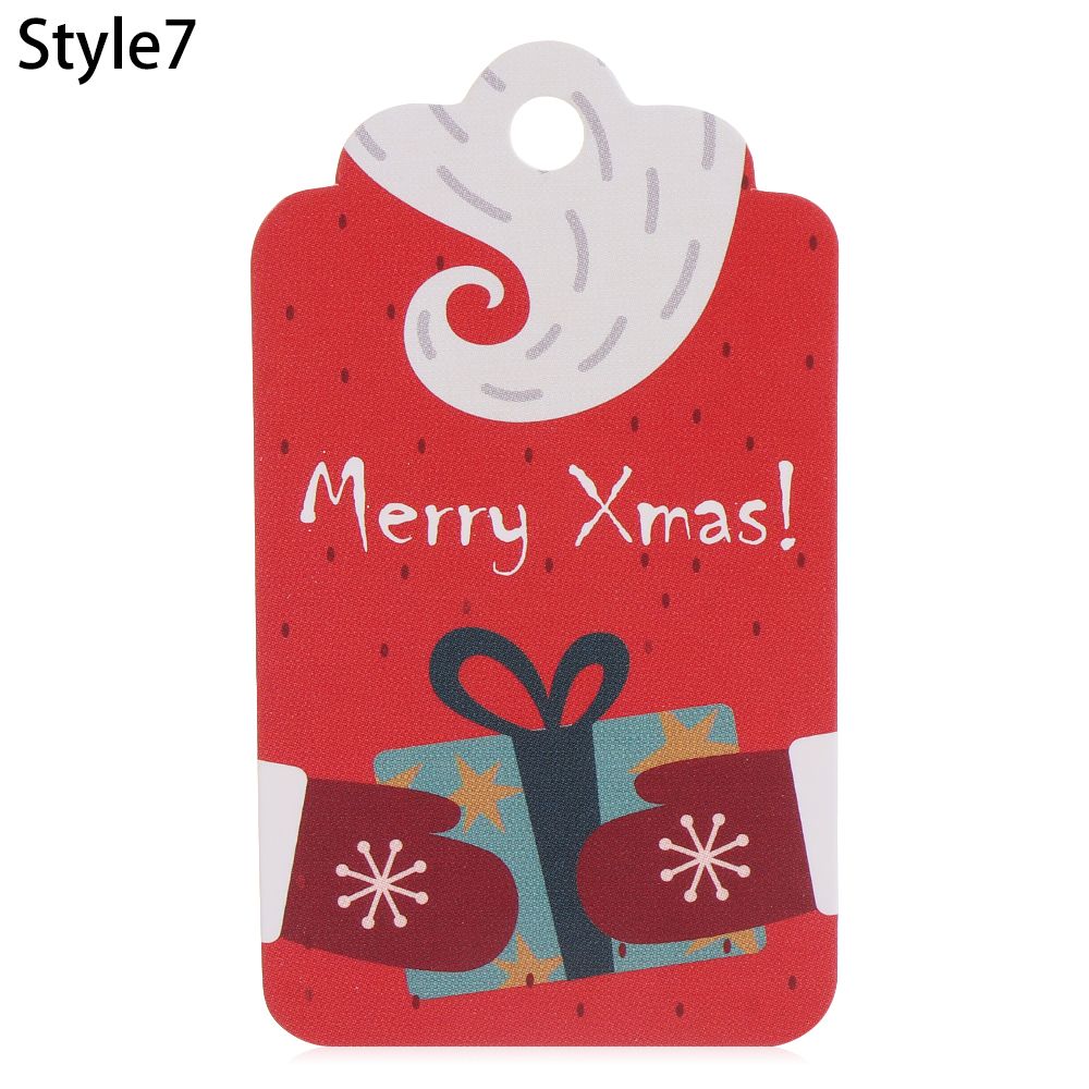 50PCS Christmas Paper Gift Label Tag with 10m Rope Santa Claus Snowflake Xmas Gift Candy Packaging Label Kraft Paper Tags