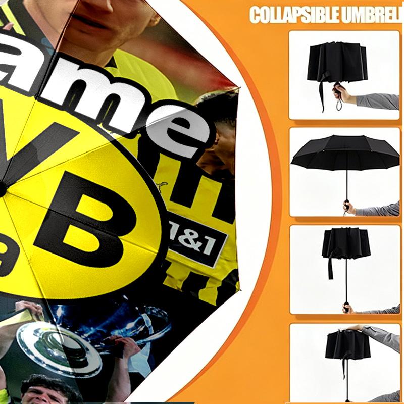 Custom Name Personalized Borussia Dortmund Print Umbrella, Auto Open Close, 8‑Rib Sturdy Frame, Commute Camping Hiking Use, Birthday Gift