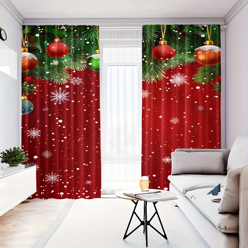 Festive Christmas Ball Conifer Red Curtains Semi-Blackout and Heat Insulation for Bedroom Living Room Door Decor Machine Wash