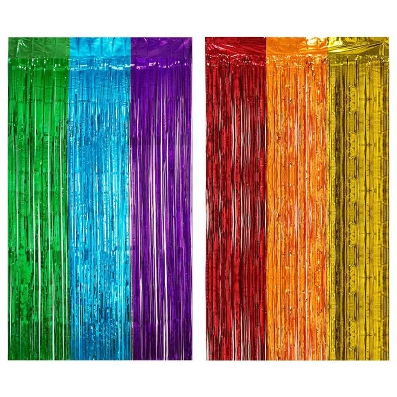 6Pcs Rainbow Photo Backdrop Hanging Streamers For Festival Event And Celebration Foils Fringes Tinsel Curtains