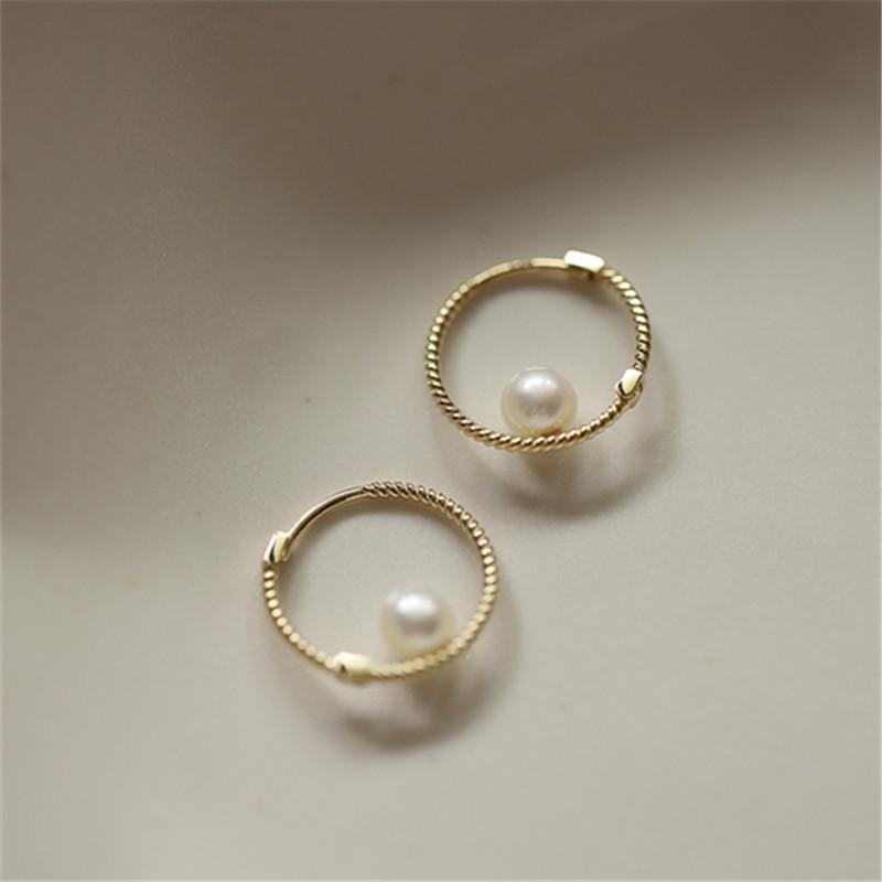 925 Sterling Silver Hoop Twist Shell Pearl Stud Earrings for Women Korean 14K Gold Plated Jewelry Accessories