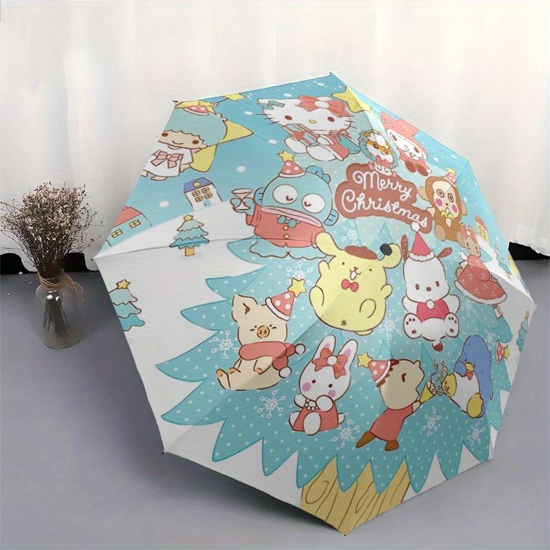 1pc Christmas Tree Hello Kitty and Friends Pattern Beautiful Looking Automatic Folding Umbrella, 3 Folding, 8 Pole Frame Design, Durable and Suitable
