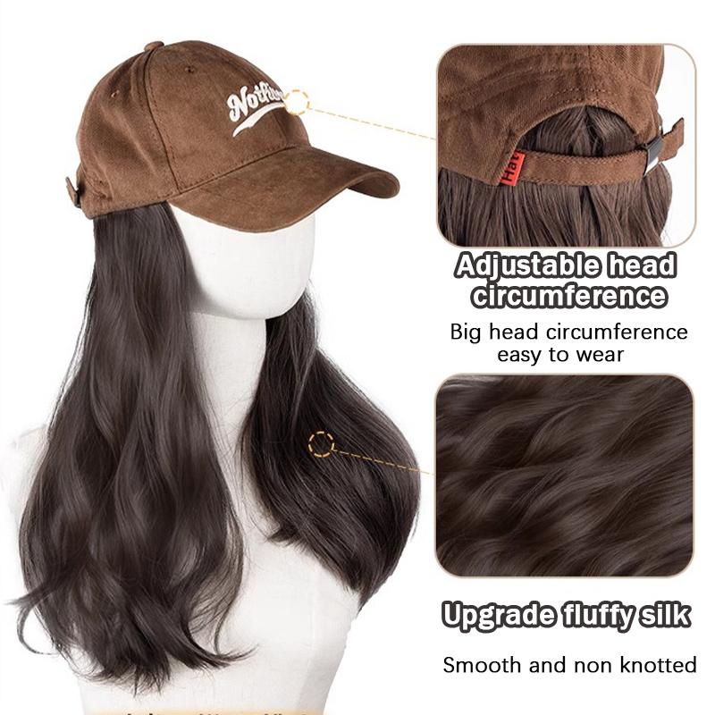 Kaffefarget baseballcap wave litt rullet parykk syntetisk fiberparykk for kvinner egnet for Halloween og julefester