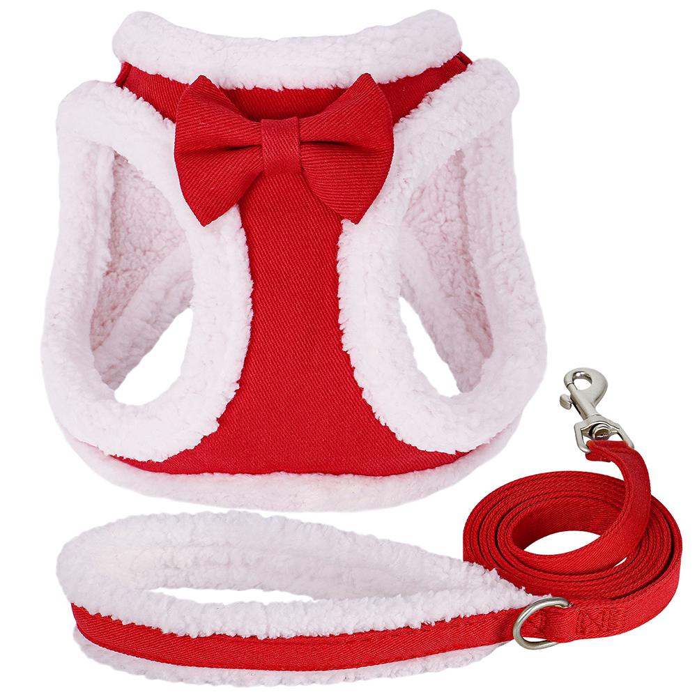 Soft Dog Harness Leash Set Adjustable Dog Harnesses With Cute Bowtie Accessories Warm Winter Pet Vest Lead for Small Medium Dogs