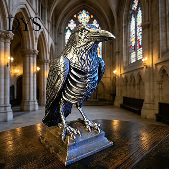 Dark Punk Room Decor Gothic Halloween Table Lamp, Spooky Raven Bat Skeleton Vintage Unique Gifts for Goth Lovers Resin LED Night Light Party, Tabletop