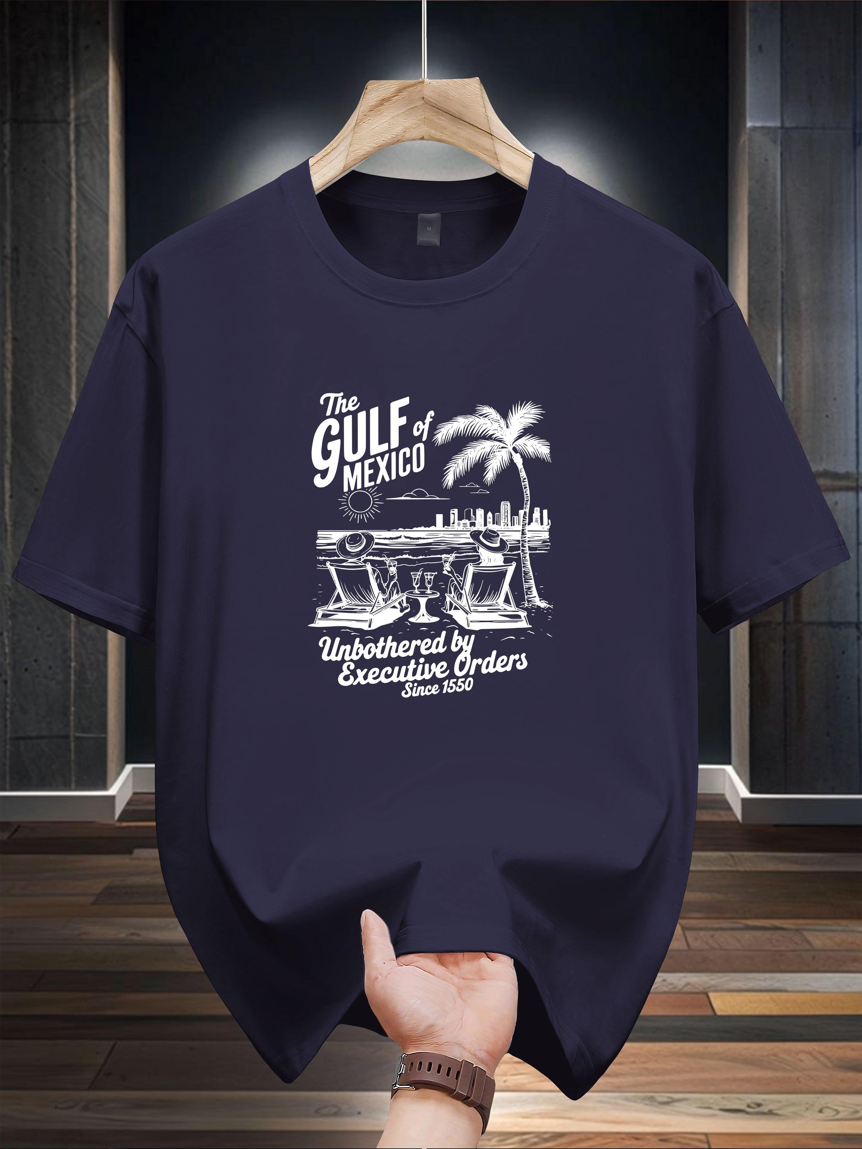 

Niuwang Selection 200g 100% Cotton Short Sleeve T-shirt - Black Vintage Gulf Mexico Train & Palm Tree Graphic Print L