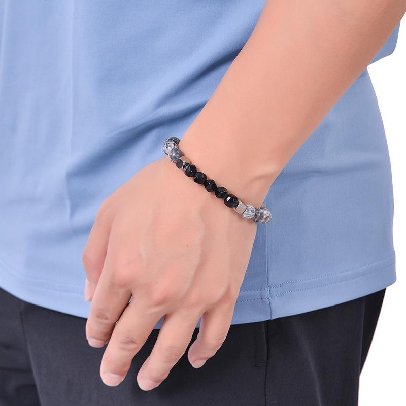 Men's Stainless Steel & Tiger Eye Beaded Adjustable Bracelet