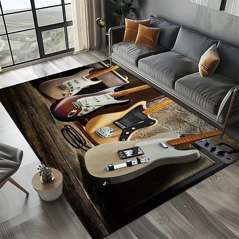 27 Style New 3D Fender Retro Guitar Instruments Music Carpet Rug for Living Room Bedroom Home Sofa Decoration,Non-slip Floor Mat