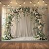 1 arc de nuntă elegant alb suspendat pentru fundal - țesătură romantică din poliester cu trandafiri crem și frunze verzi