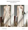 Elegant French V-Neck Spaghetti Strap Satin Dress with Slimming Design