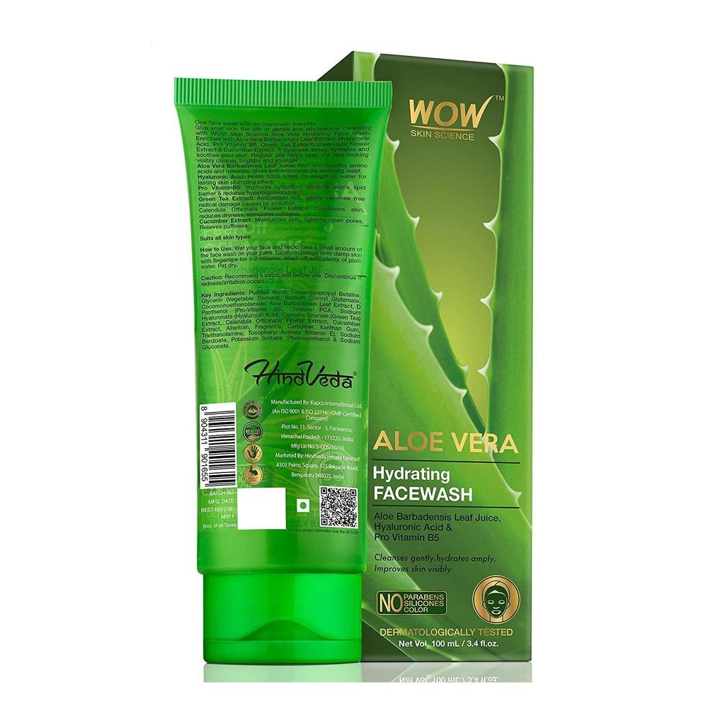 Aloe Vera Moisturizing Wash (100 Ml), Aloe Vera Hydrating Face Wash WOW Skin Science