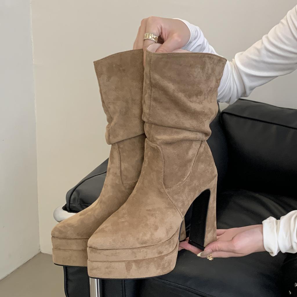 Eilyken Solid Platform Woman Ankle Boots Pointed Toe Square High Heels Shoes Punk Style Modern Bottes Femmes