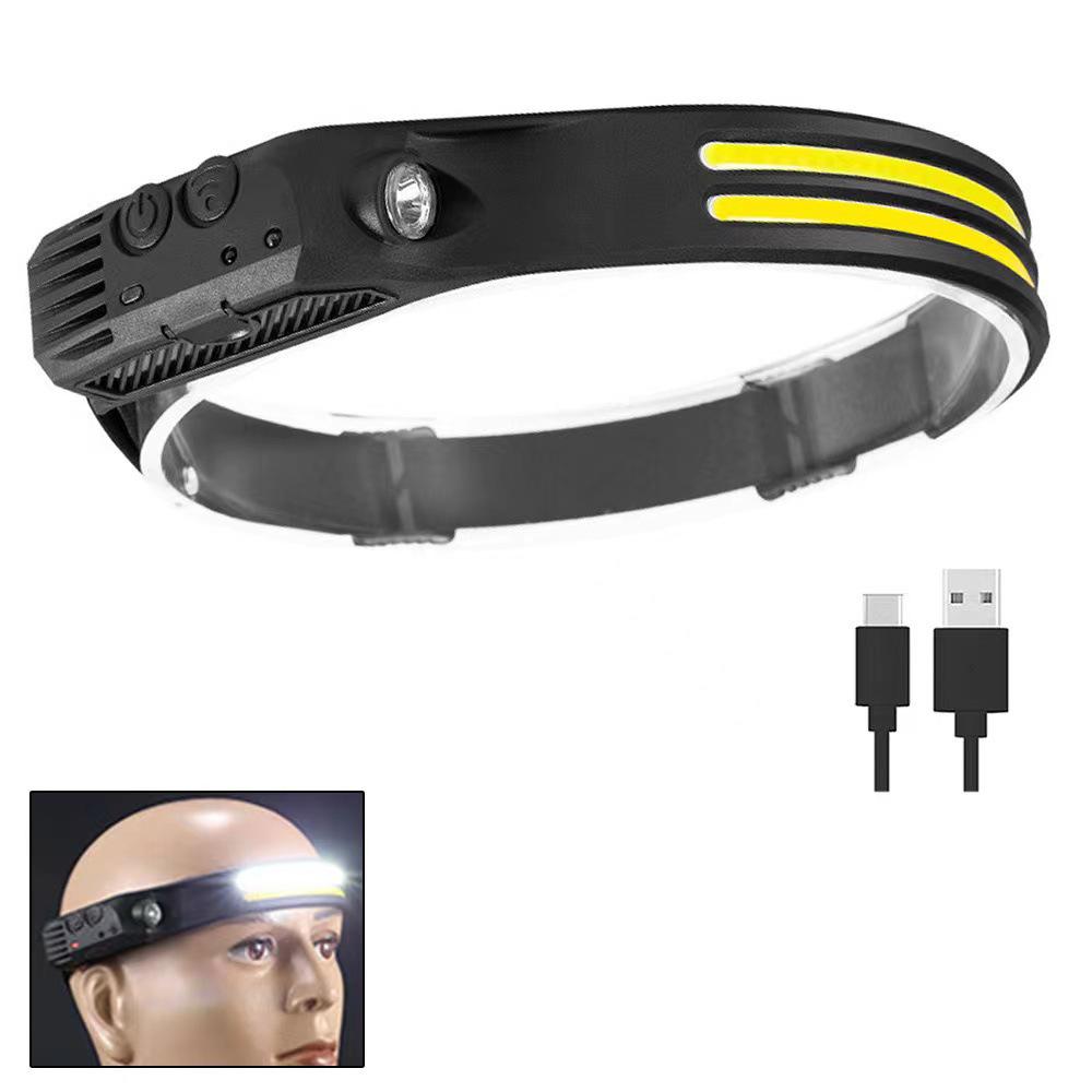 COB Silicone Dual Light Source LED Headlight: Strong Light for Outdoor Riding, Night Fishing, and Running with Red and Yellow Modes