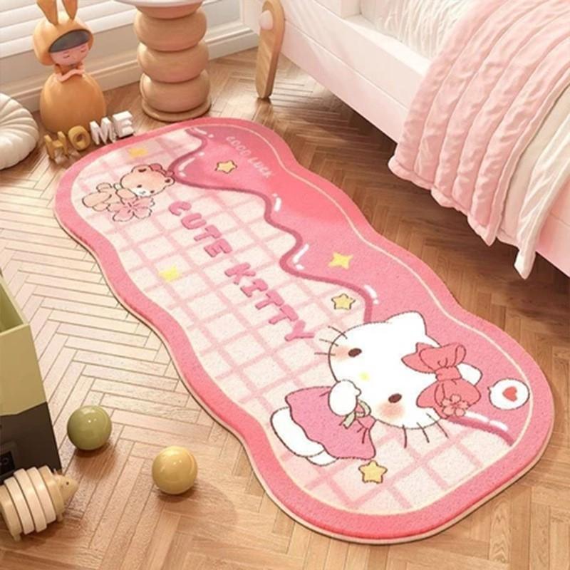Kawaii Kitty Cartoon Bedroom Rug Soft Velvet Floor Mat Bedside Non-Slip Washable Decor