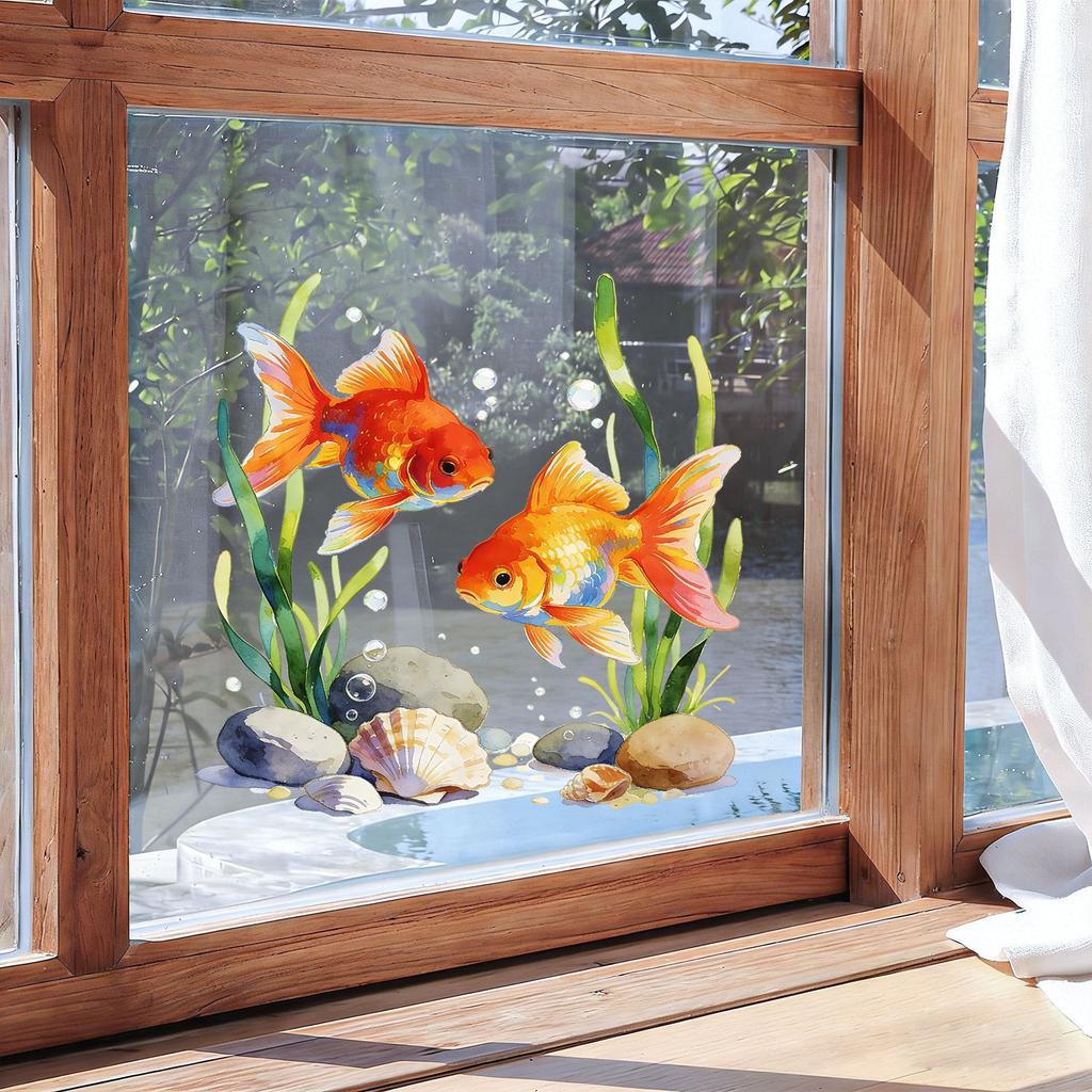 Creative Goldfish Playing Water Static Cling Wall Sticker for Living Room Bedroom Study Home Decor