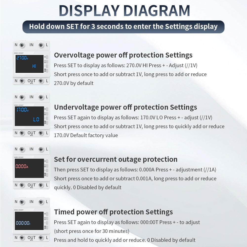 8 in 1 WiFi Smart Earth Leakage Over Under Voltage Protector Relay Device Switch Breaker Energy Power kWh Meter Smart Life 63A
